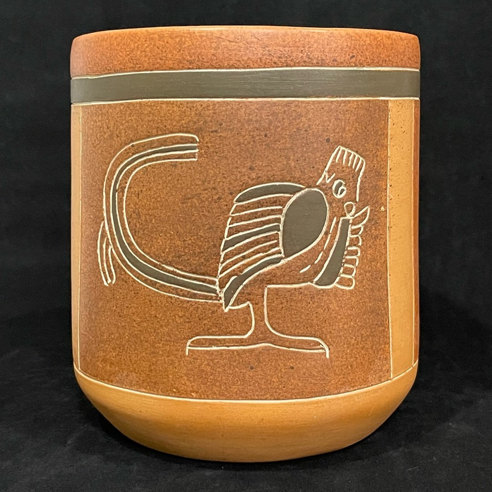 Handmade Mexican Red Clay Pottery Planter Pot Southwest Aztec Mayan Engraved